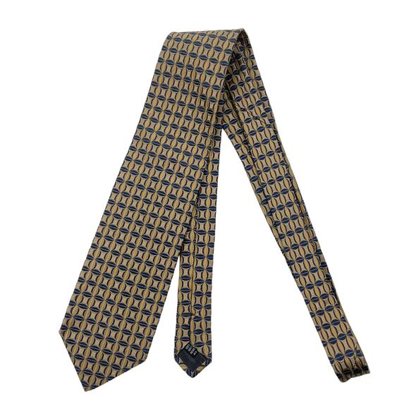 Zanzara Silk Tie Geometric Printed Gold Yellow Blue 59" - Picture 2 of 4